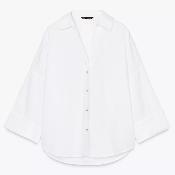 Zara Wide Sleeve Linen Shirt Small - Picture 4 of 9